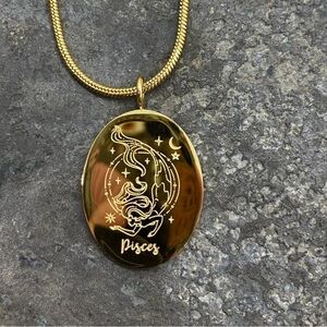 Pisces Zodiac Gold Plated Stainless Steel Pendant Necklace